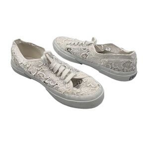 Superga White Macrame Lace Platform Lace Up Sneakers Size 39 1/2 Women's